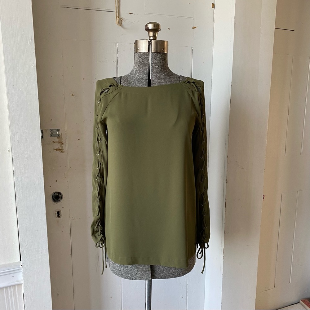 Greylin Olive Green Laced Long Sleeve Blouse
